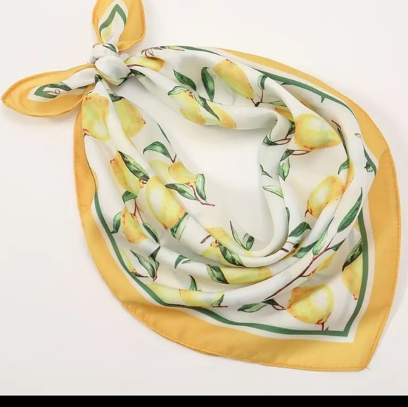 New! Chic Yellow Lemon Print Scarf – Lightweight & Stylish Square Wrap - Picture 7 of 12
